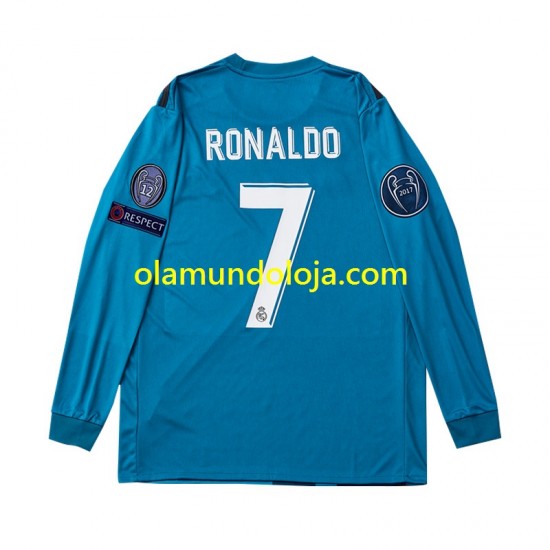 Camisola Real Madrid Cristiano Ronaldo 7 2017 Retro Homem Equipamento Terceiro Manga Comprida